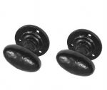 Rustic Oval Door Knobs / Handles on a Round Rose Black Cast Iron (37317)